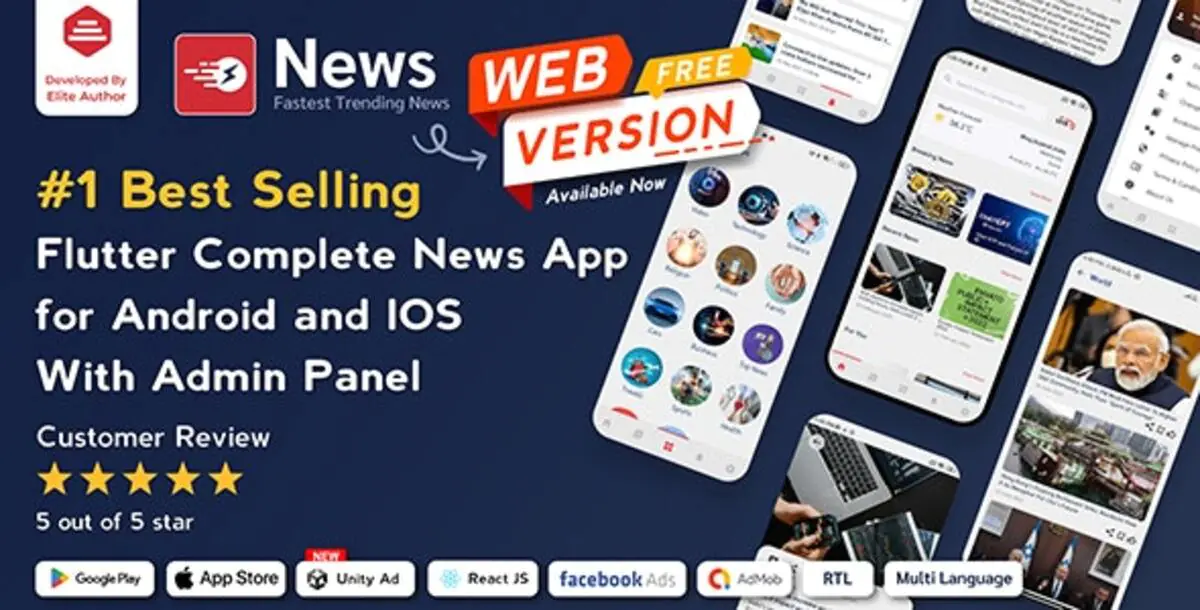 News - приложение Flutter News для Android и iOS с панелью администратора