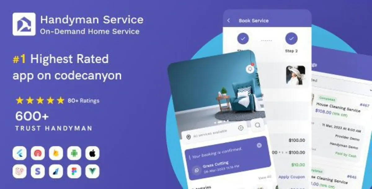 Handyman Service — приложение Flutter On-Demand Home Services с комплексным решением