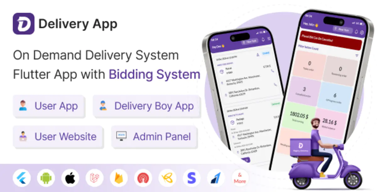 Delivery App - система доставки по требованию Flutter App с системой торгов
