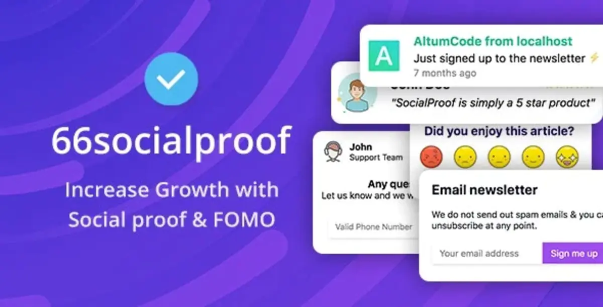 66socialproof - Социальное доказательство и уведомления о виджетах FOMO (SAAS)